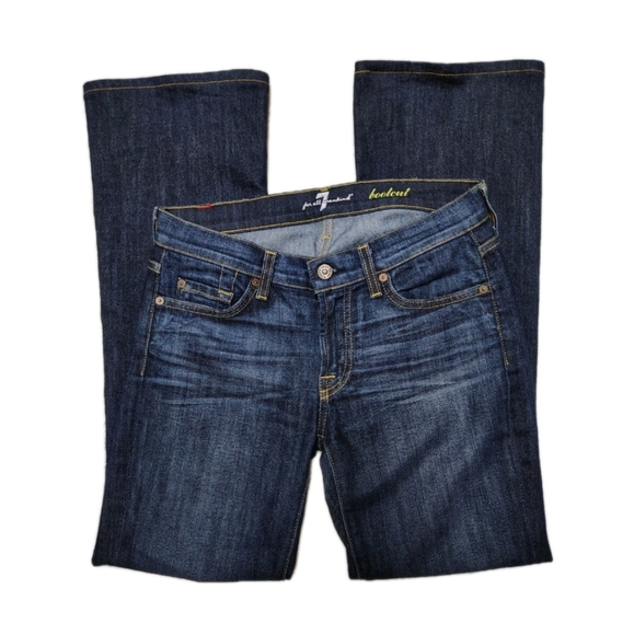 7 For All Mankind Boot Cut Dark Wash Jeans Women's 27 Fading Whiskering Low Rise - Picture 3 of 10
